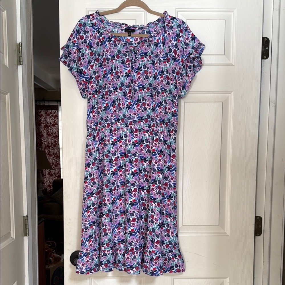 Talbots Purple and Pink Sundress with Ruffled and Smocked Details